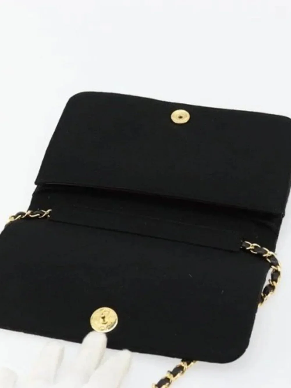 CHANEL Matelasse Chain Shoulder Bag Cotton Black Gold CC Auth bs34514